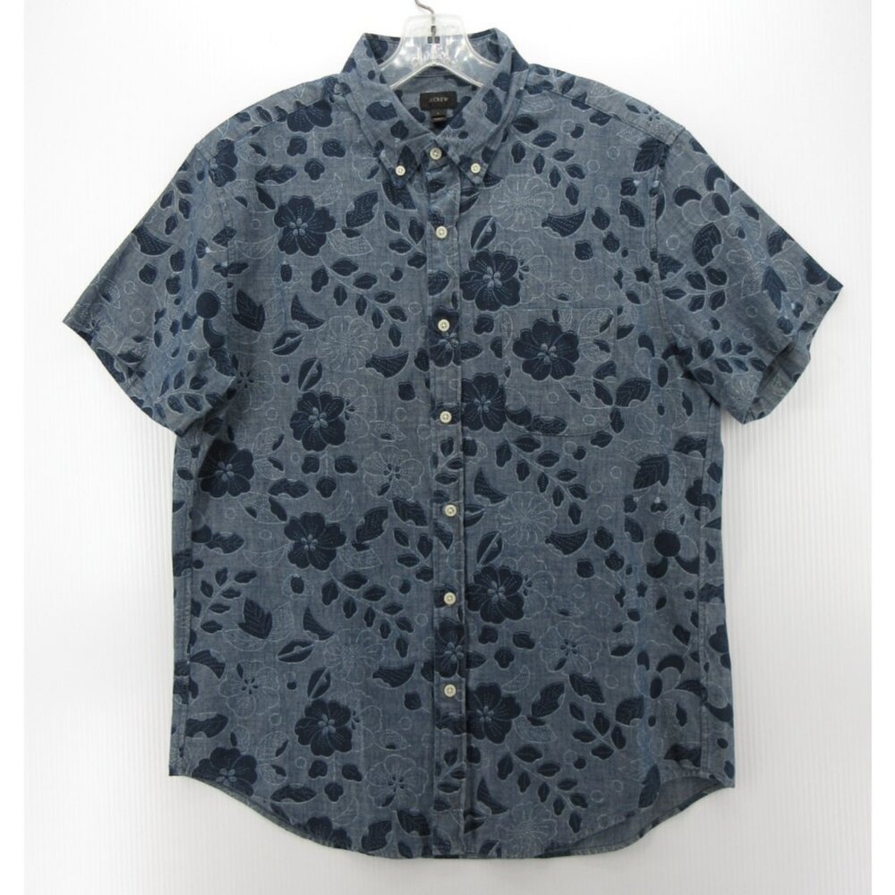 J Crew Shirt Large Chambray Button Up Floral Pocket Summer Resortwear